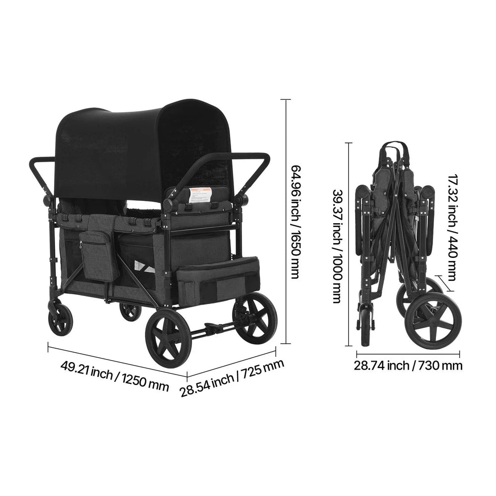 4-Seat Wagon Stroller – Foldable Push-Pull Wagon for Kids
