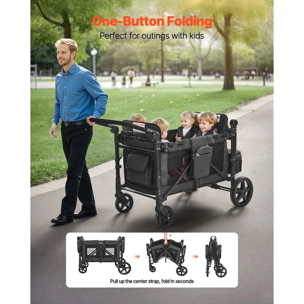 4-Seat Wagon Stroller – Foldable Push-Pull Wagon for Kids