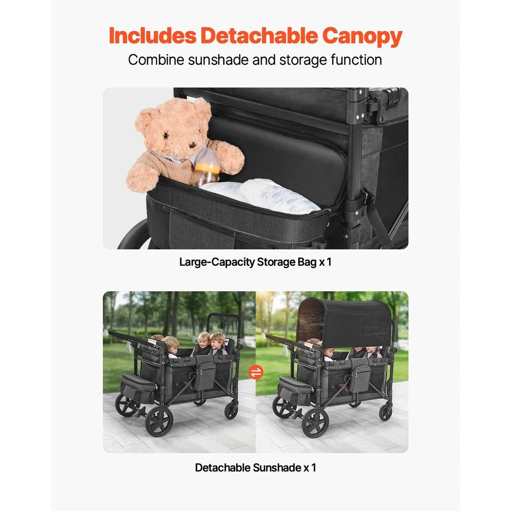4-Seat Wagon Stroller – Foldable Push-Pull Wagon for Kids