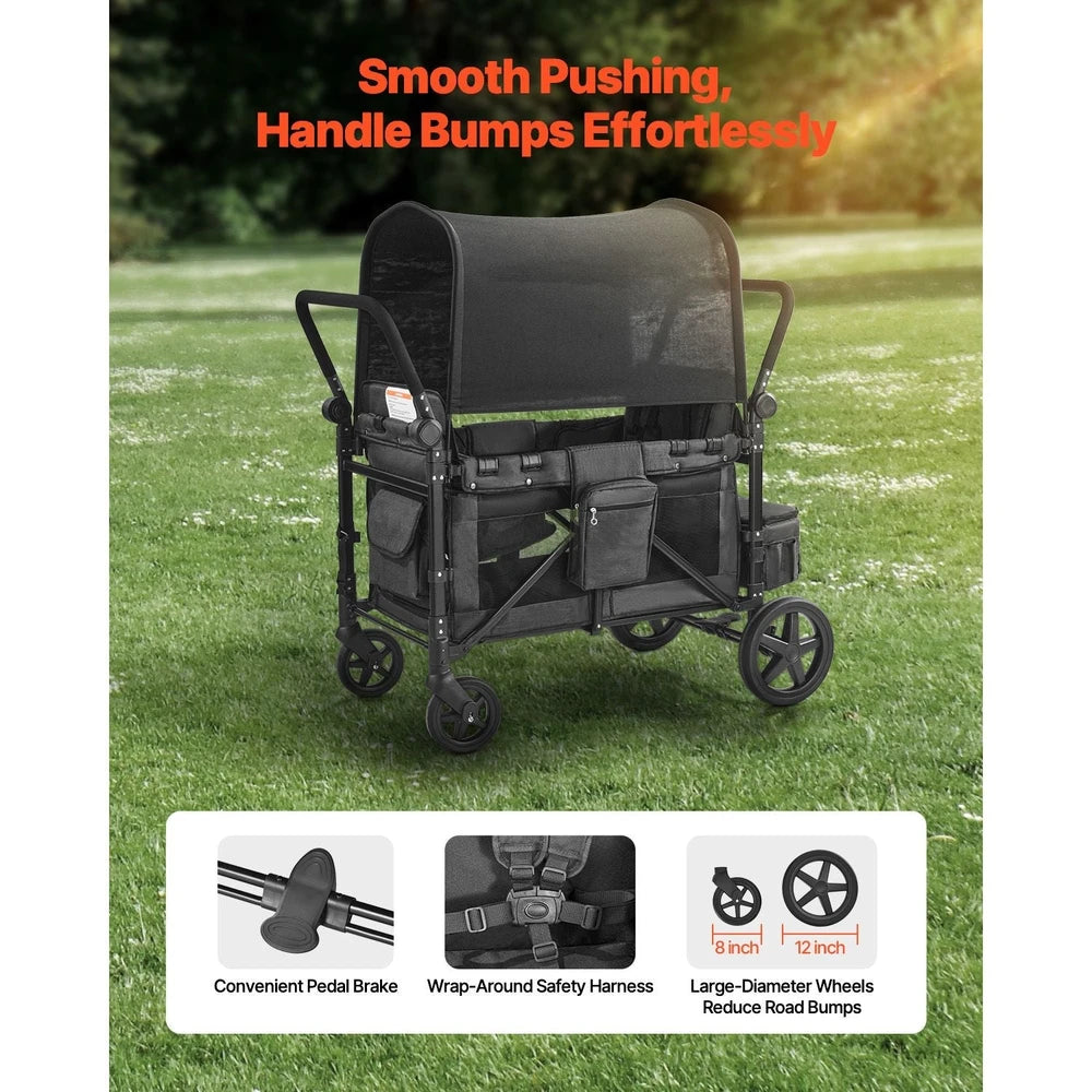 4-Seat Wagon Stroller – Foldable Push-Pull Wagon for Kids