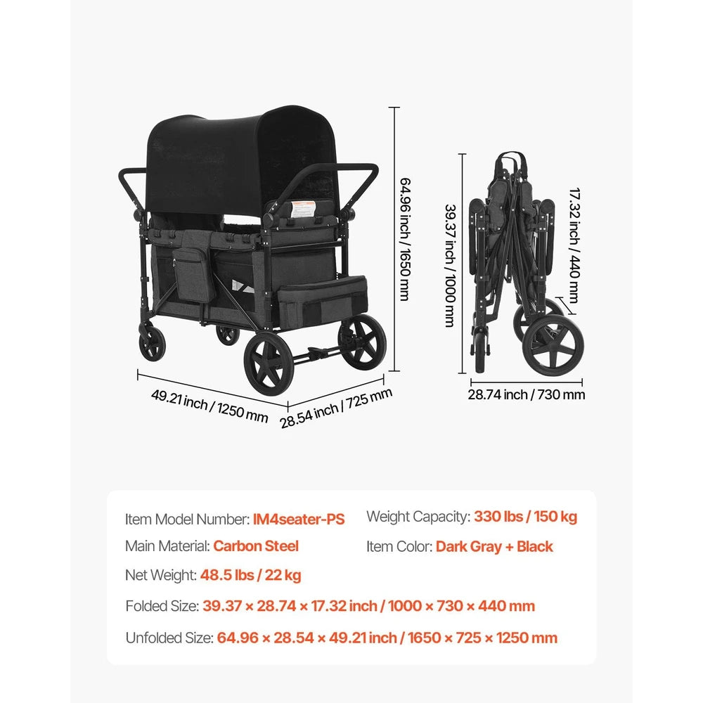 4-Seat Wagon Stroller – Foldable Push-Pull Wagon for Kids