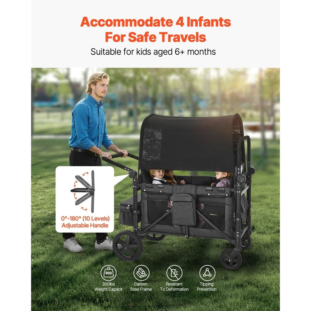 4-Seat Wagon Stroller – Foldable Push-Pull Wagon for Kids