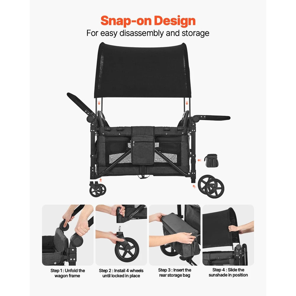 4-Seat Wagon Stroller – Foldable Push-Pull Wagon for Kids