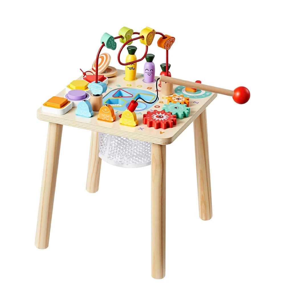 Wooden Montessori Activity Table – Multi-Activity Sensory Play Table for Toddlers