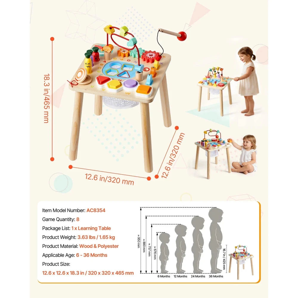 Wooden Montessori Activity Table – Multi-Activity Sensory Play Table for Toddlers