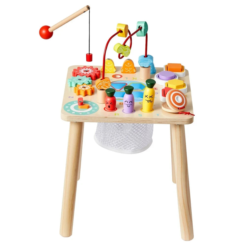 Wooden Montessori Activity Table – Multi-Activity Sensory Play Table for Toddlers