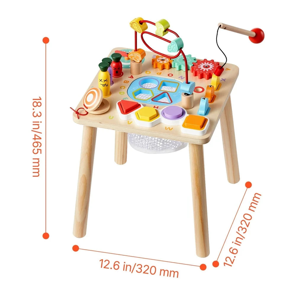 Wooden Montessori Activity Table – Multi-Activity Sensory Play Table for Toddlers