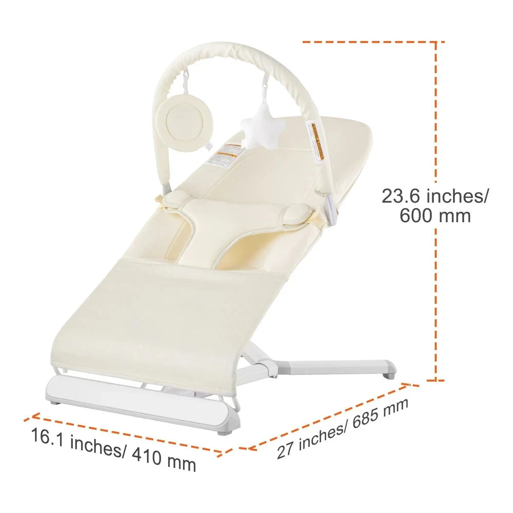 Folding Portable Infant Bouncer – Soothing Baby Bouncer Seat (Beige)