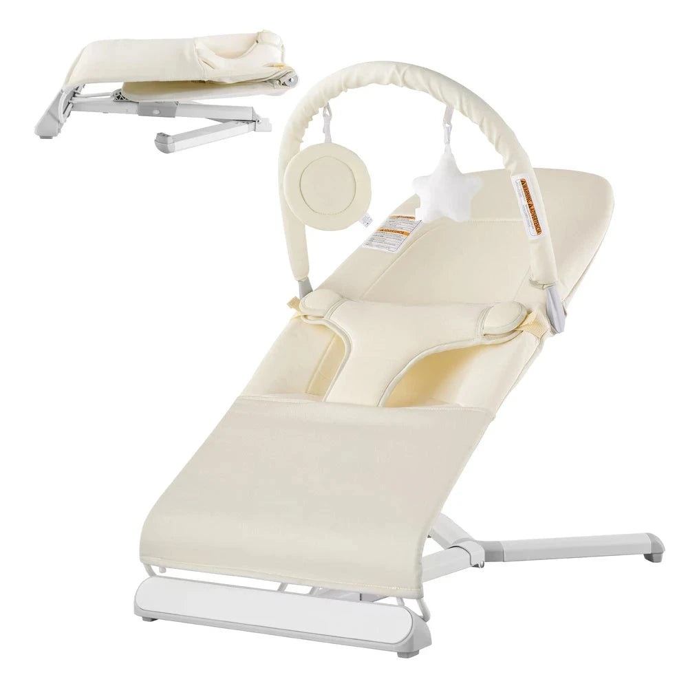 Folding Portable Infant Bouncer – Soothing Baby Bouncer Seat (Beige)