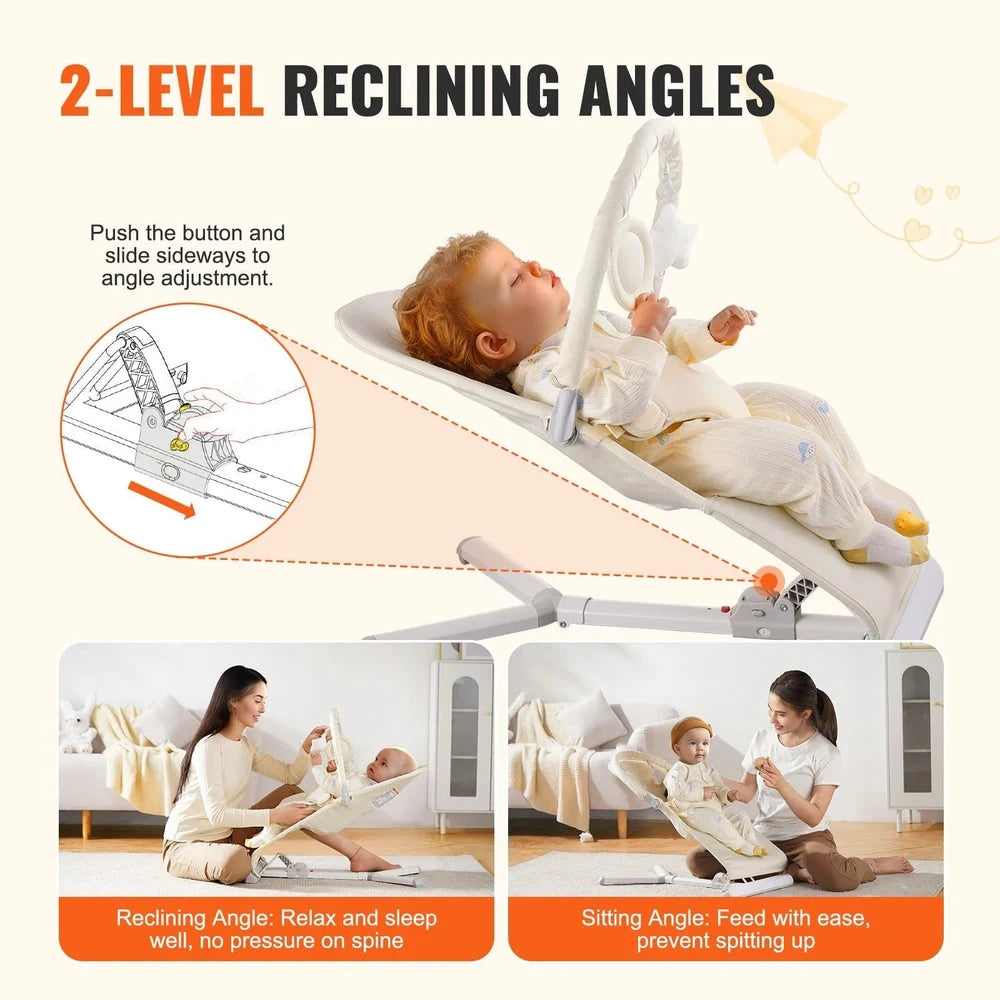 Folding Portable Infant Bouncer – Soothing Baby Bouncer Seat (Beige)