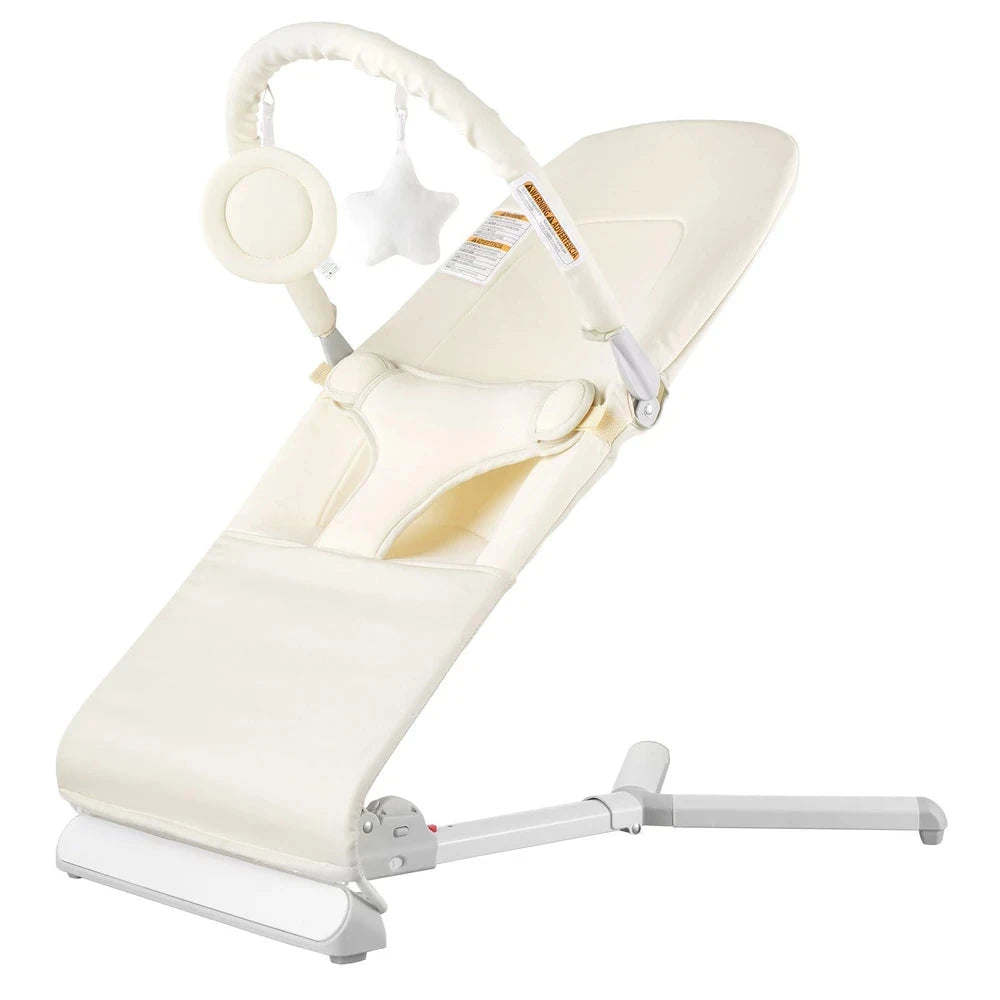 Folding Portable Infant Bouncer – Soothing Baby Bouncer Seat (Beige)