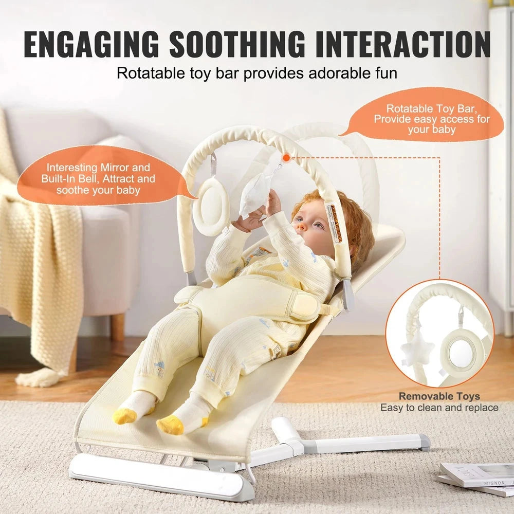 Folding Portable Infant Bouncer – Soothing Baby Bouncer Seat (Beige)