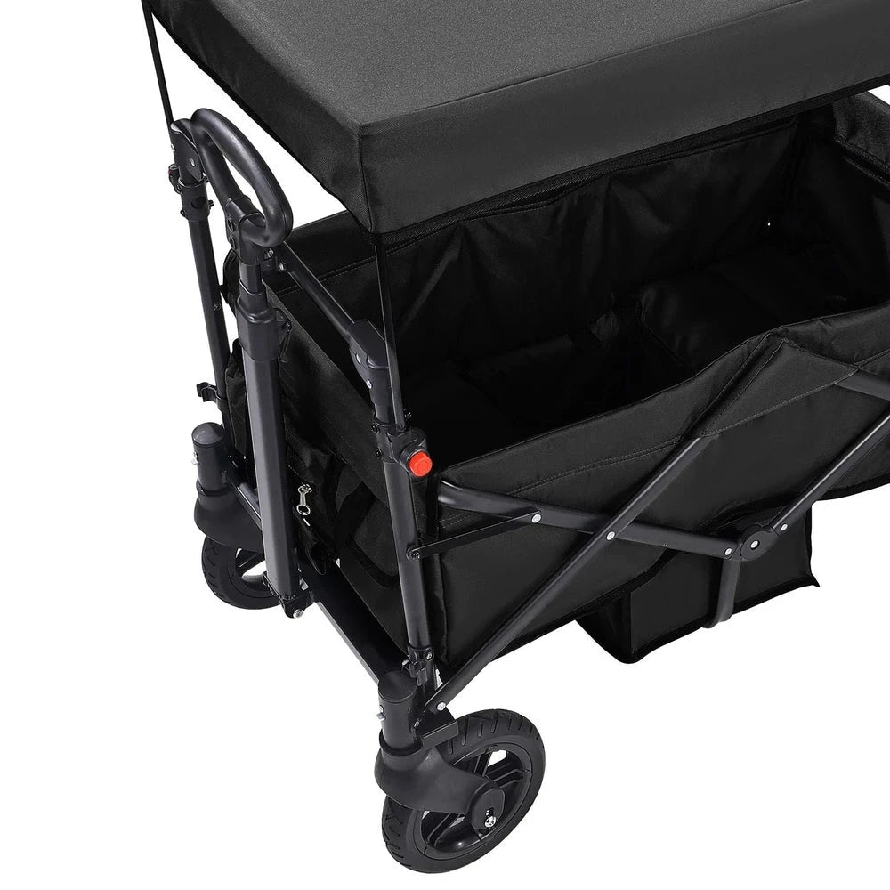 Collapsible Tandem Wagon Stroller – Double-Seat Push-Pull Wagon for Kids