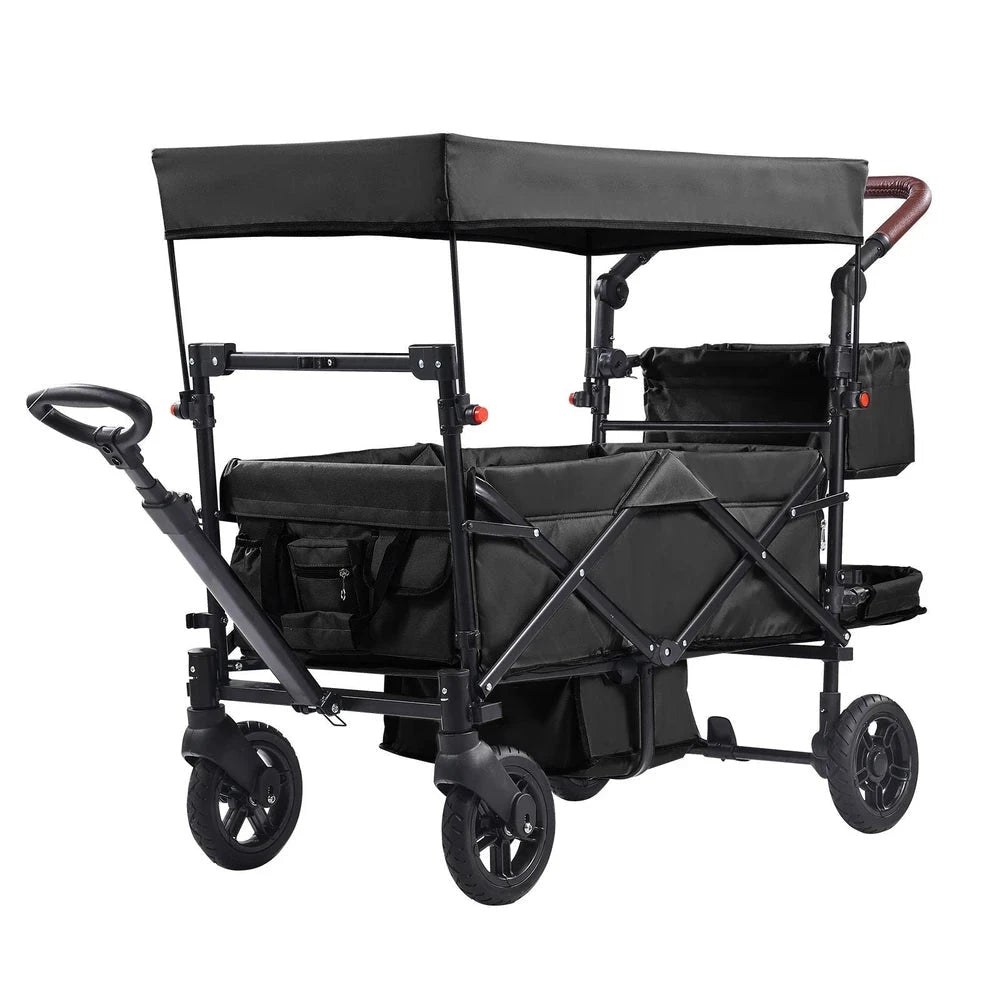 Collapsible Tandem Wagon Stroller – Double-Seat Push-Pull Wagon for Kids