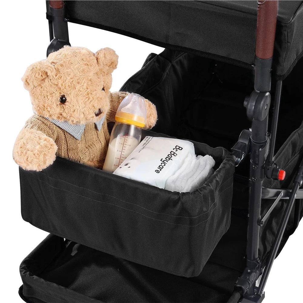 Collapsible Tandem Wagon Stroller – Double-Seat Push-Pull Wagon for Kids