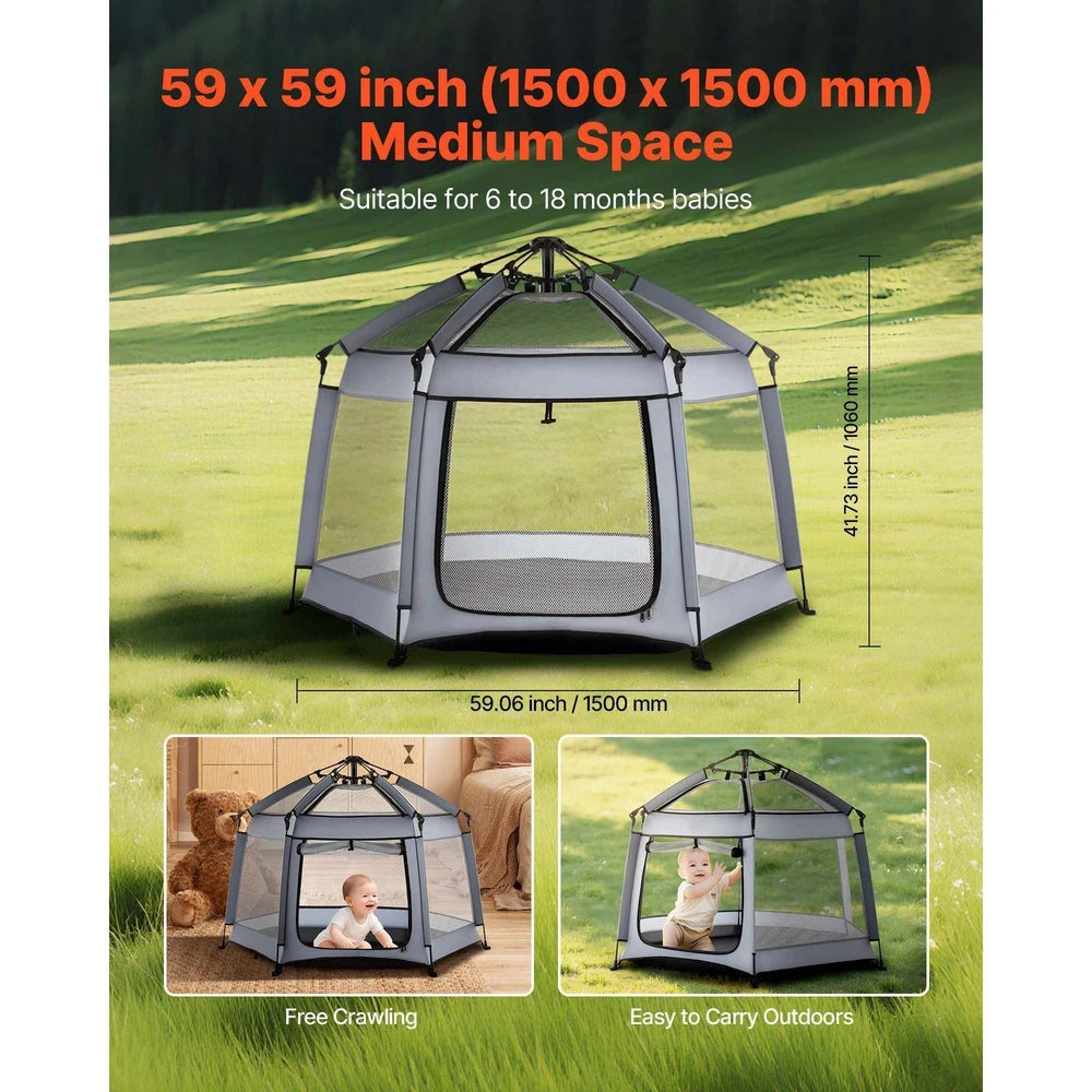 Portable Pop-Up Baby Playpen – Travel Play Yard with Protective Canopy
