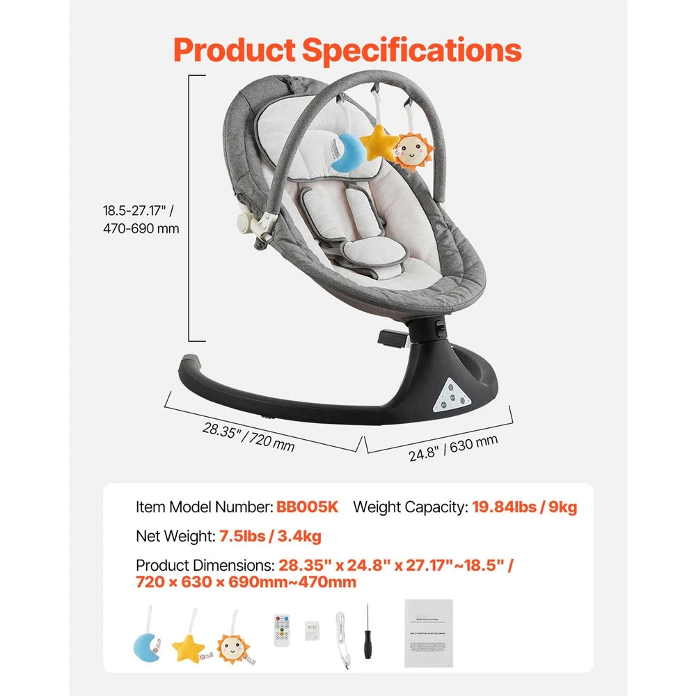 5-Speed Baby Rocker – Adjustable Infant Swing with 3 Recline Angles