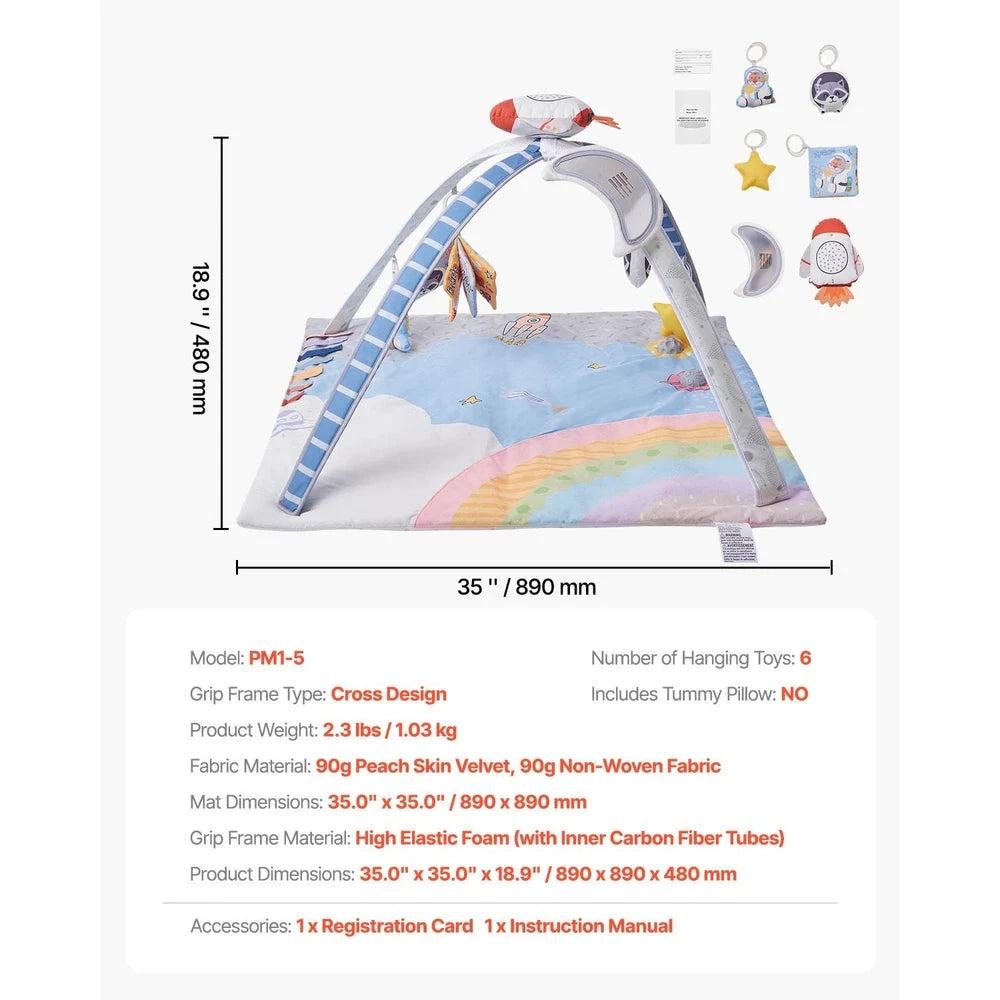 Space-Themed Baby Activity Mat – Sensory Play Gym with Musical Rocket