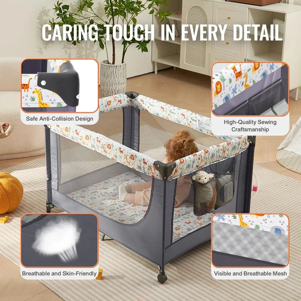 Portable Baby Playpen – Foldable Play Yard with Wheels
