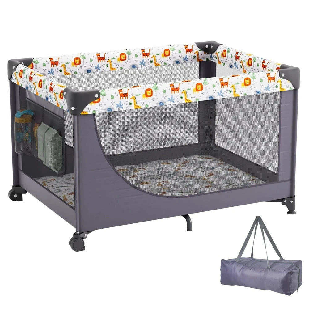 Portable Baby Playpen – Foldable Play Yard with Wheels