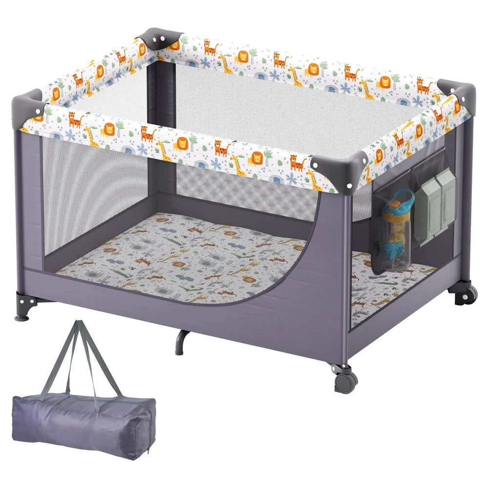 Portable Baby Playpen – Foldable Play Yard with Wheels