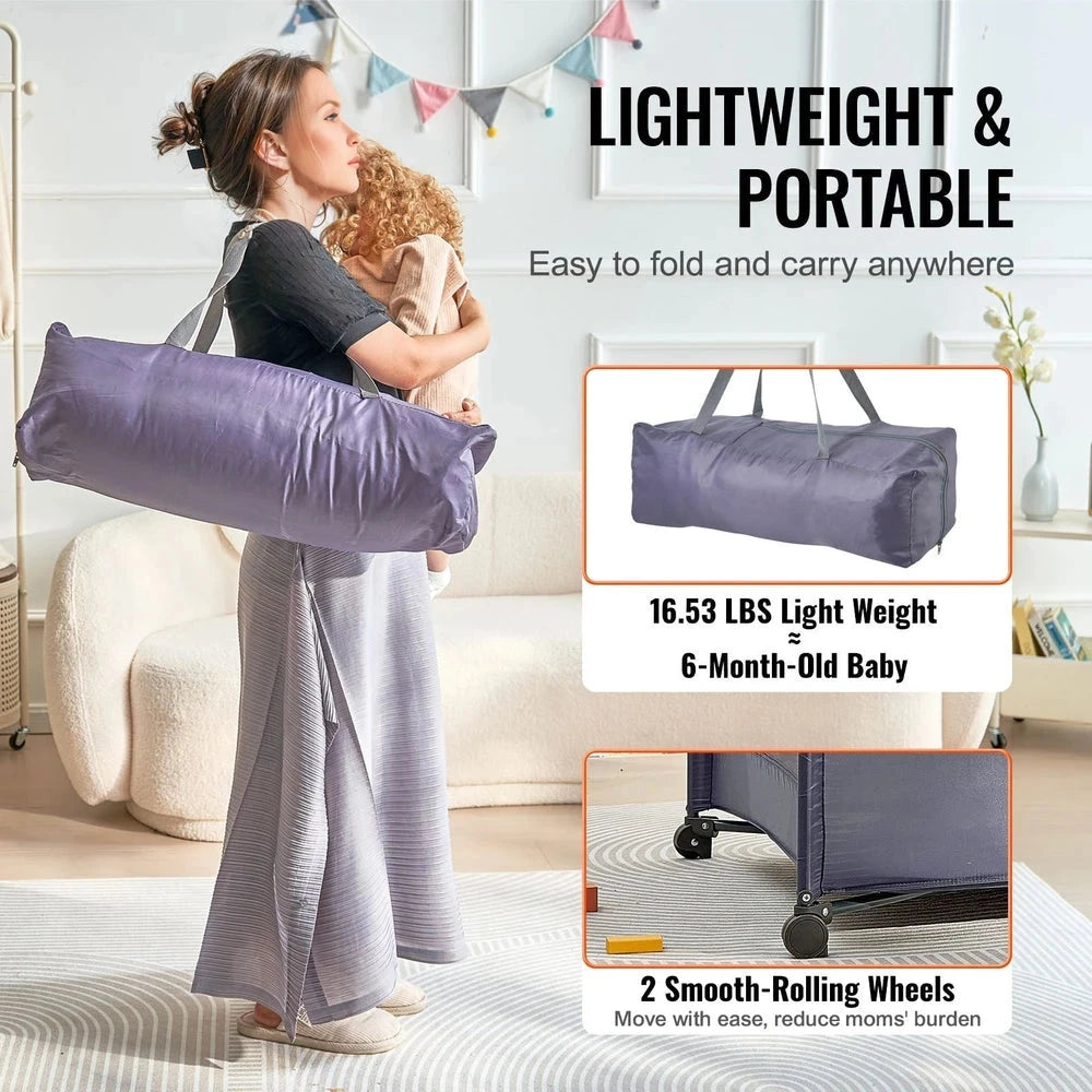 Portable Baby Playpen – Foldable Play Yard with Wheels