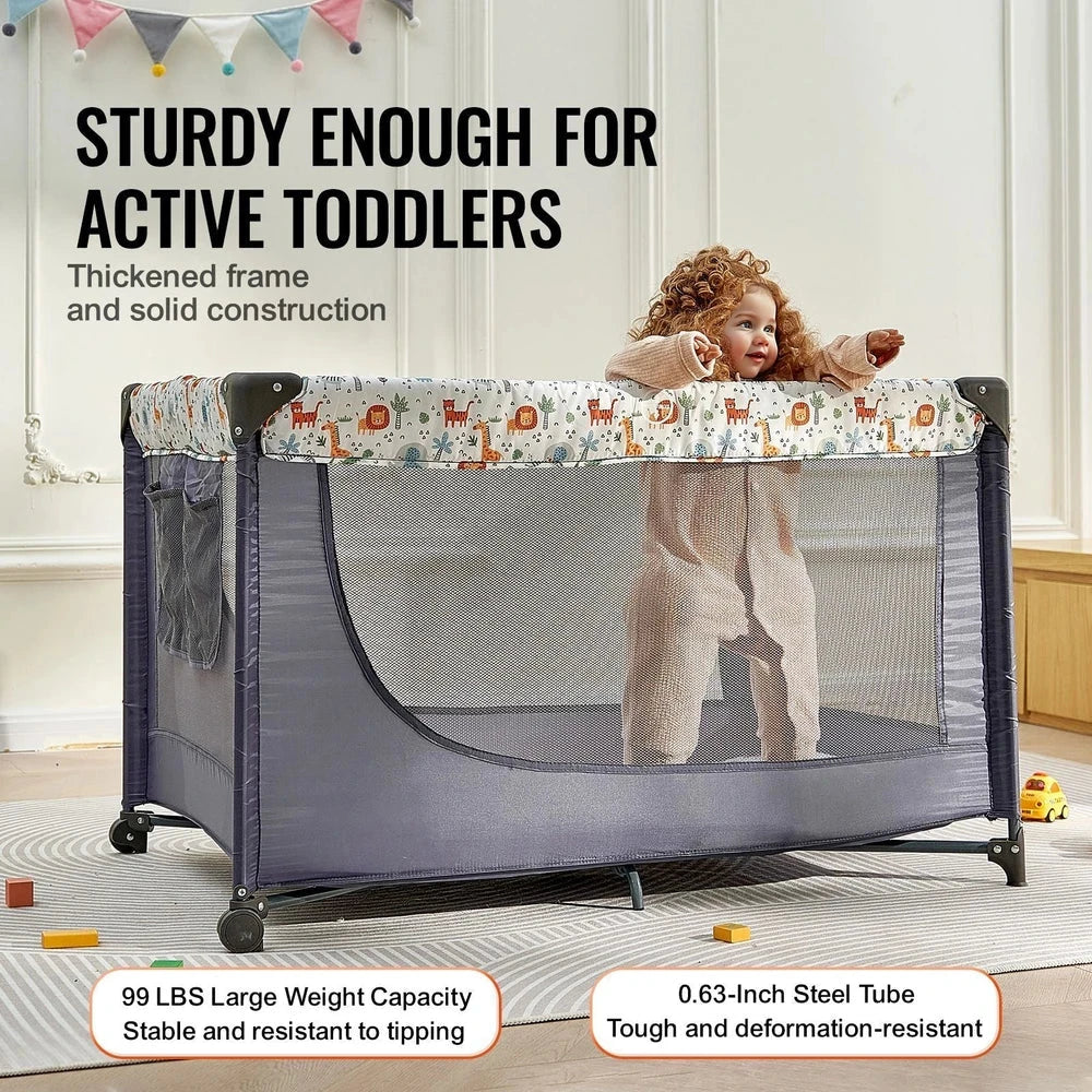 Portable Baby Playpen – Foldable Play Yard with Wheels