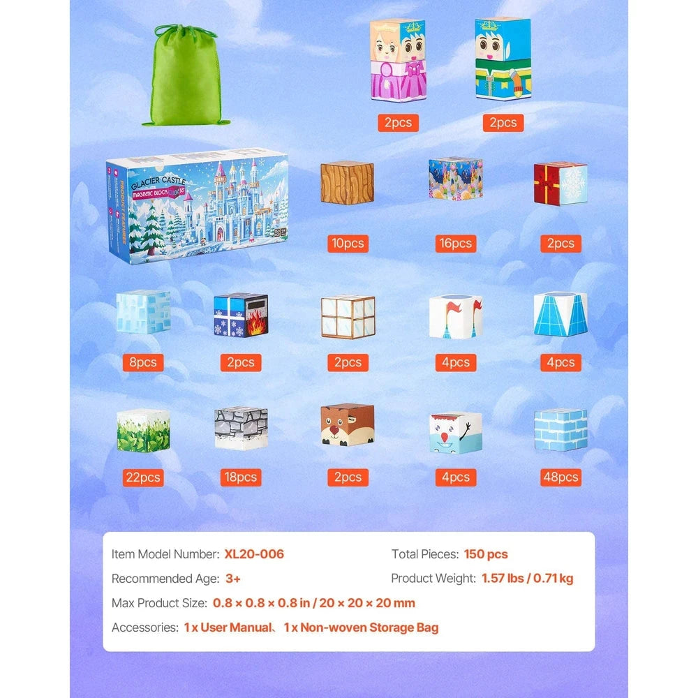 Magnetic Building Cubes 150 PCS – Glacier Castle STEM Construction Set, Ages 3+