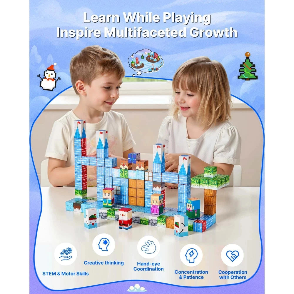 Magnetic Building Cubes 150 PCS – Glacier Castle STEM Construction Set, Ages 3+