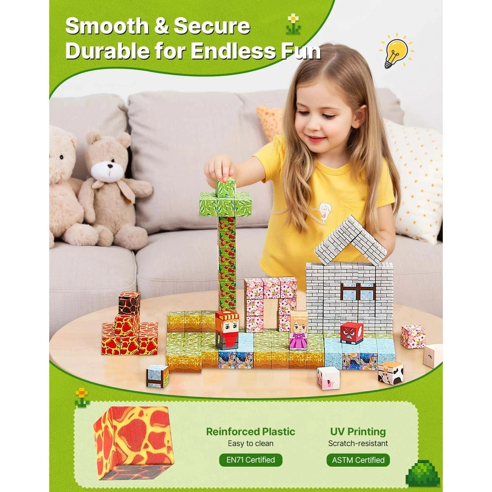 Magnetic Building Cubes 150 PCS – Forest Castle STEM Construction Set, Ages 3+