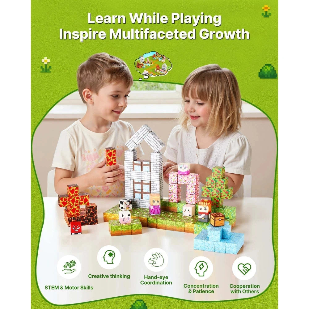 Magnetic Building Cubes 150 PCS – Forest Castle STEM Construction Set, Ages 3+