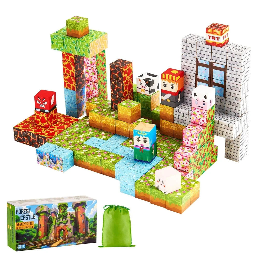 Magnetic Building Cubes 150 PCS – Forest Castle STEM Construction Set, Ages 3+