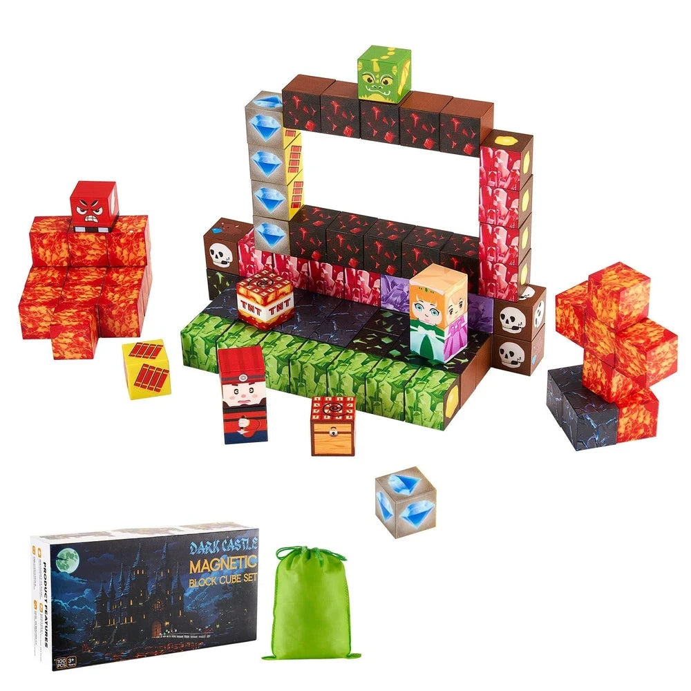 Magnetic Building Cubes 100 PCS – Dark Castle STEM Construction Set, Ages 3+