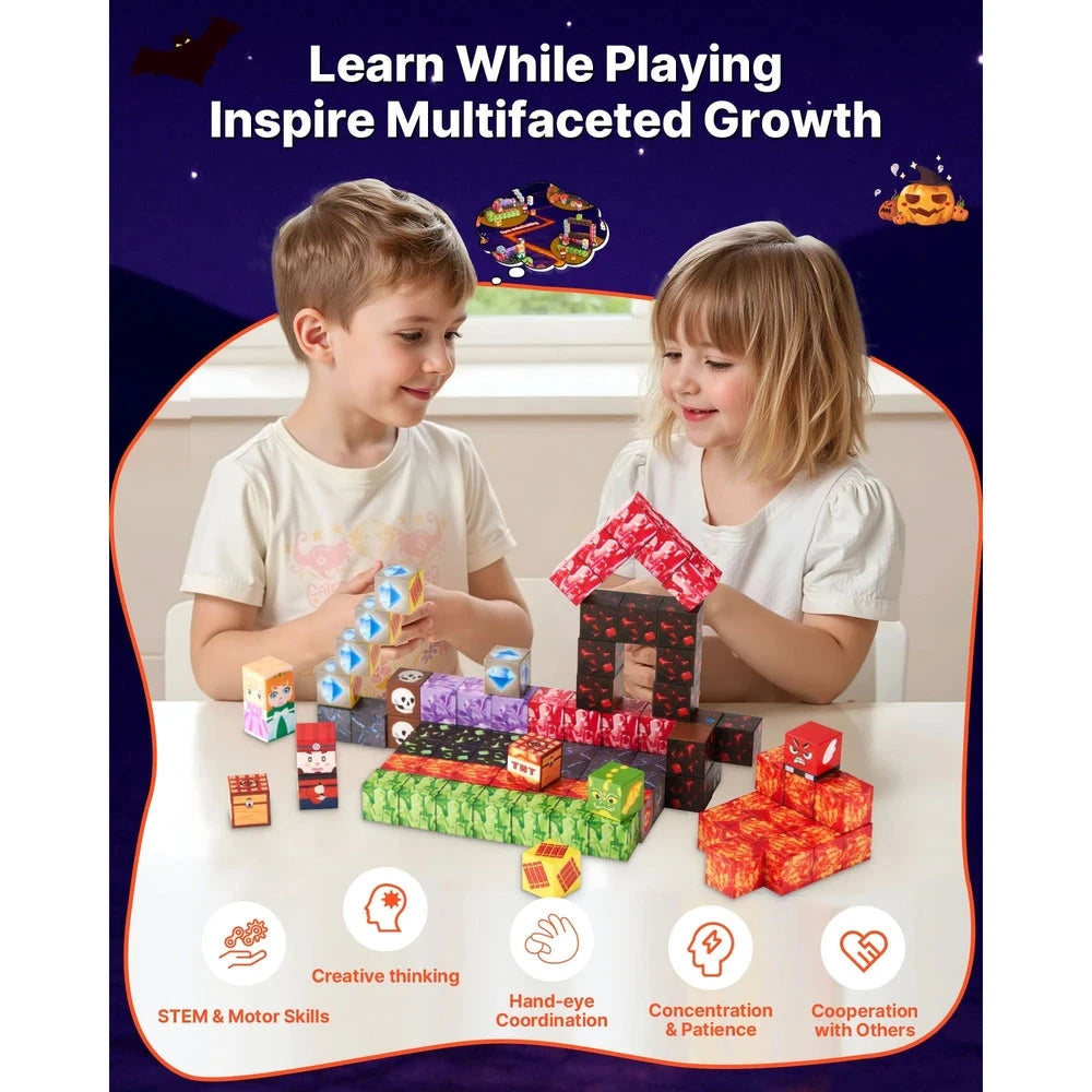 Magnetic Building Cubes 100 PCS – Dark Castle STEM Construction Set, Ages 3+