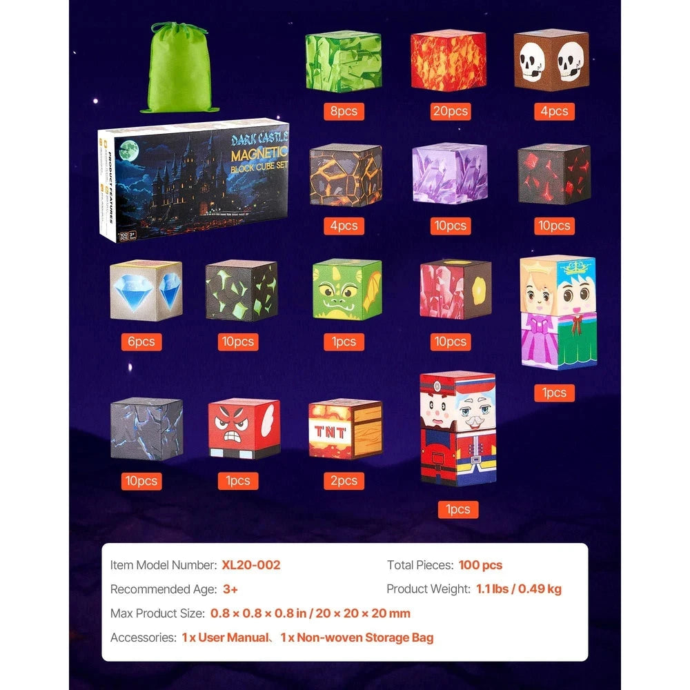 Magnetic Building Cubes 100 PCS – Dark Castle STEM Construction Set, Ages 3+