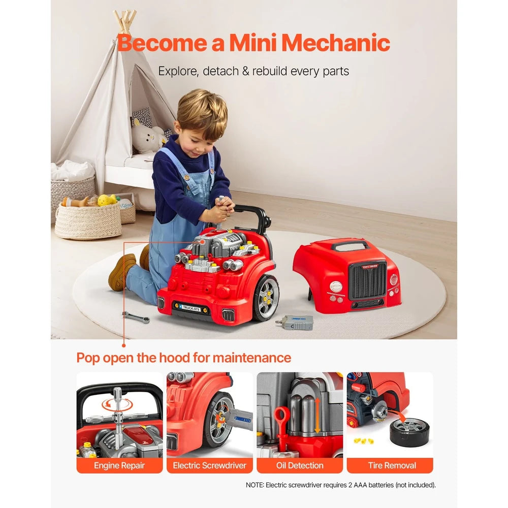 Car Engine Mechanic Set 60 PCS – STEM Build & Drive Toy, Ages 3+ (Red)