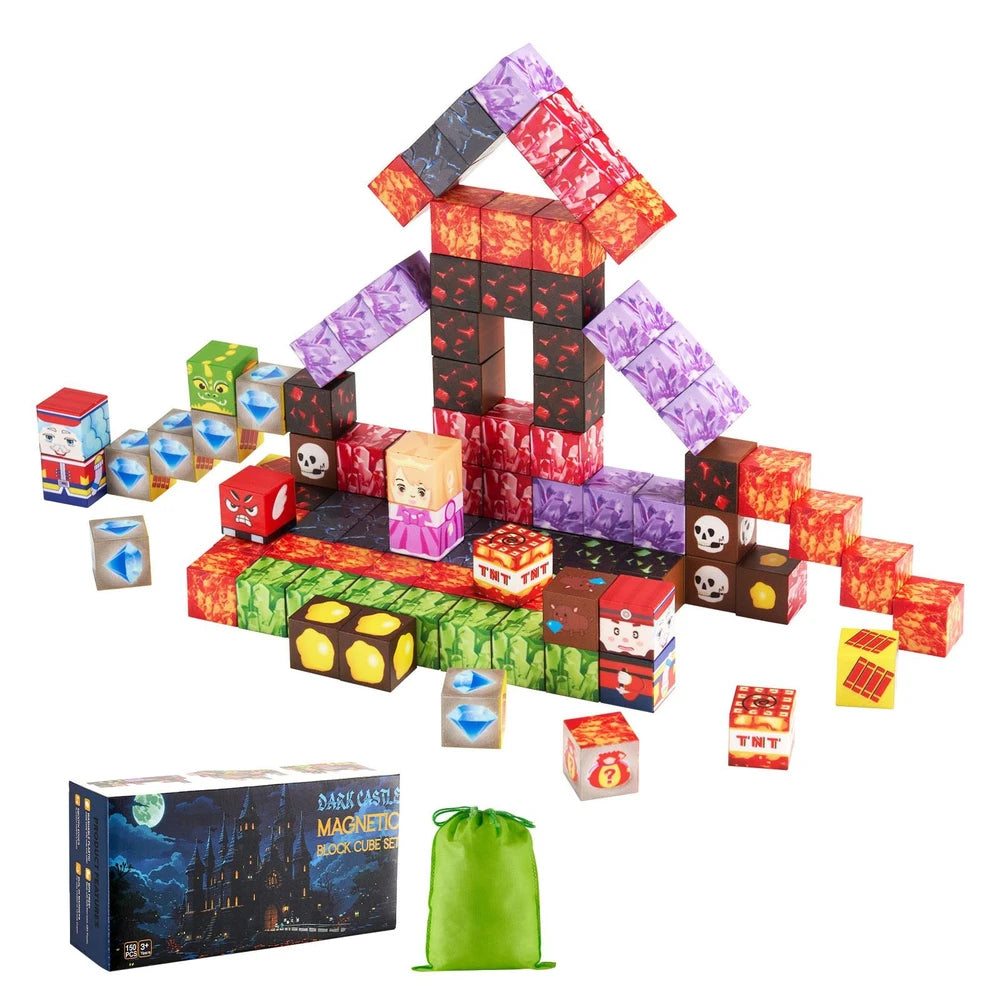 Magnetic Building Cubes 150 PCS – Dark Castle STEM Construction Set, Ages 3+