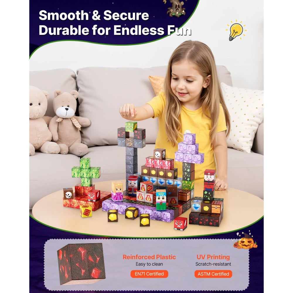 Magnetic Building Cubes 150 PCS – Dark Castle STEM Construction Set, Ages 3+