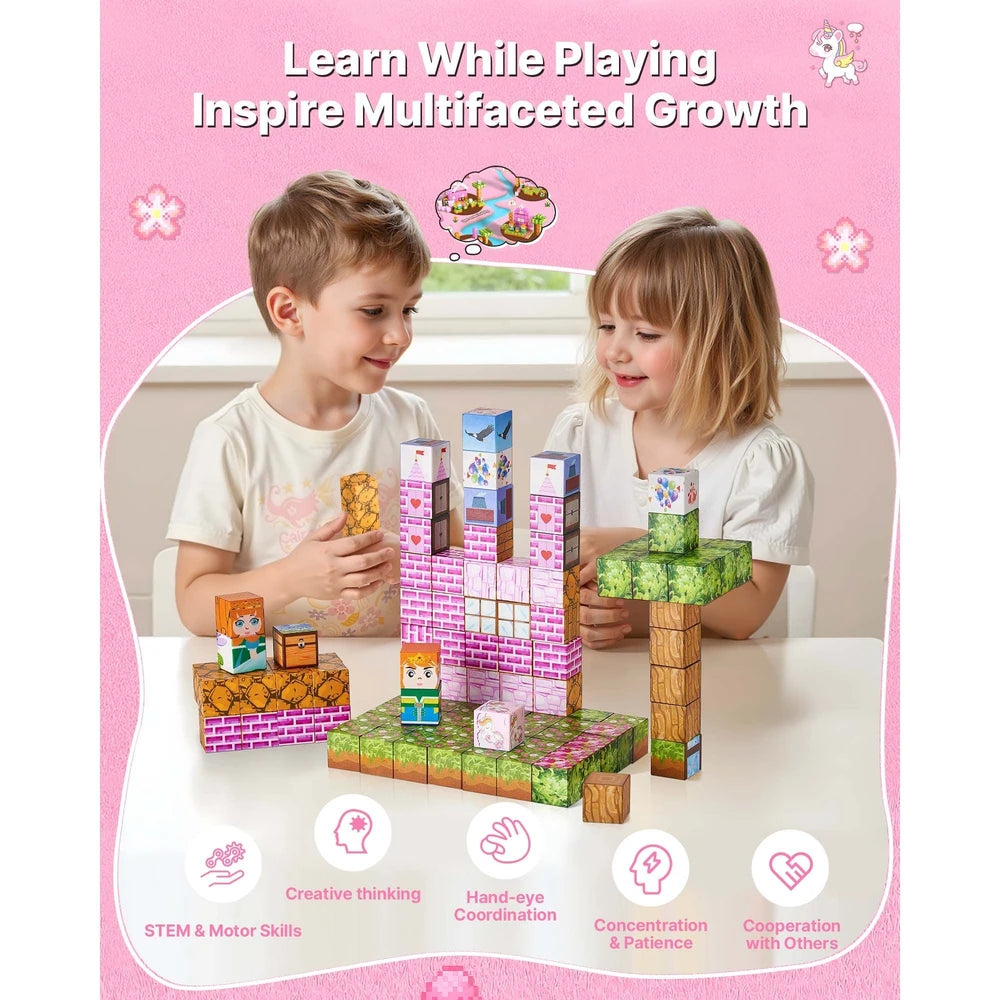 Magnetic Building Cubes 100 PCS – Princess Castle STEM Construction Set, Ages 3+