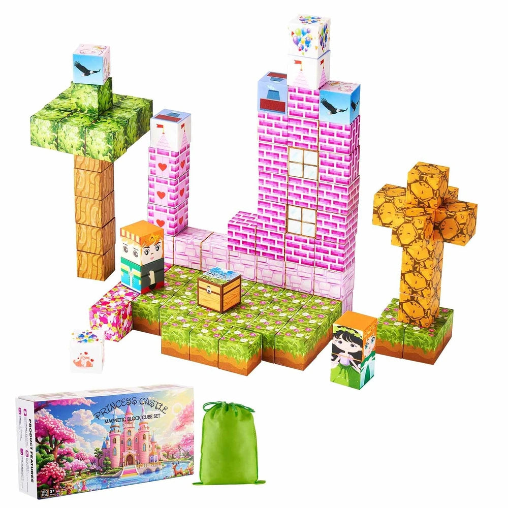 Magnetic Building Cubes 100 PCS – Princess Castle STEM Construction Set, Ages 3+
