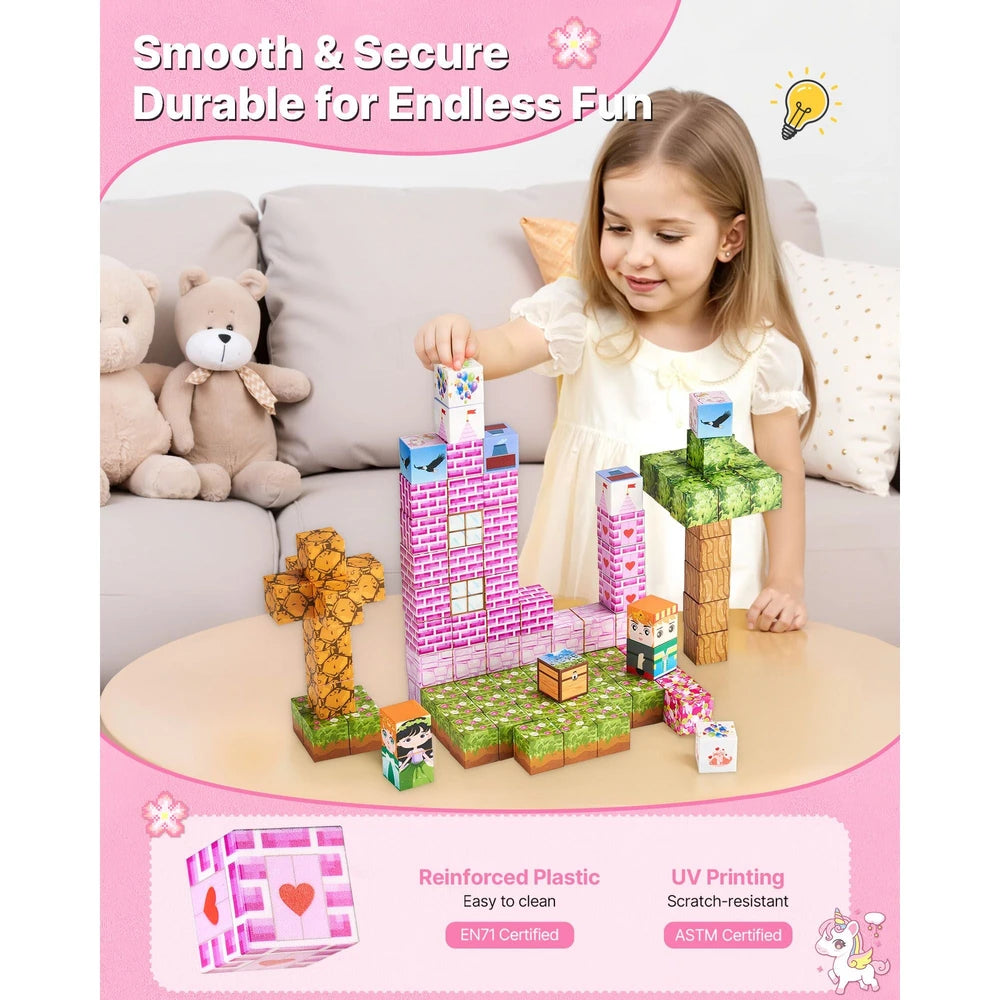 Magnetic Building Cubes 100 PCS – Princess Castle STEM Construction Set, Ages 3+
