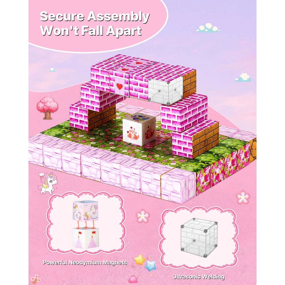 Magnetic Building Cubes 100 PCS – Princess Castle STEM Construction Set, Ages 3+