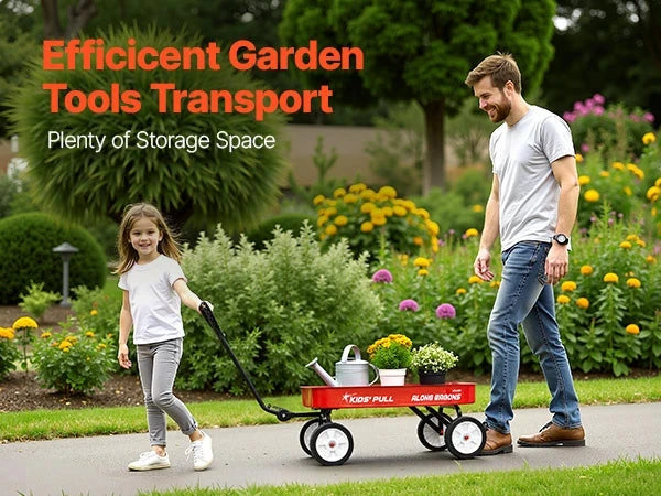 Pull-Along Wagon for Kids – Folding Utility Wagon, 176 lb Capacity (Red)