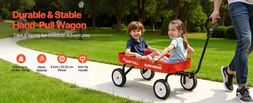 Pull-Along Wagon for Kids – Folding Utility Wagon, 176 lb Capacity (Red)