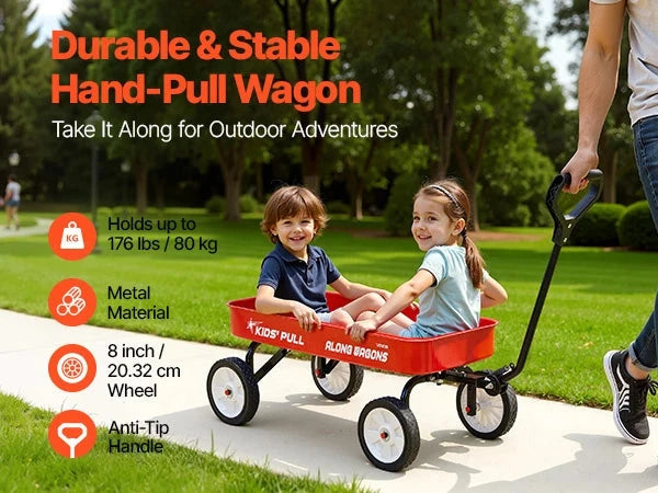 Pull-Along Wagon for Kids – Folding Utility Wagon, 176 lb Capacity (Red)