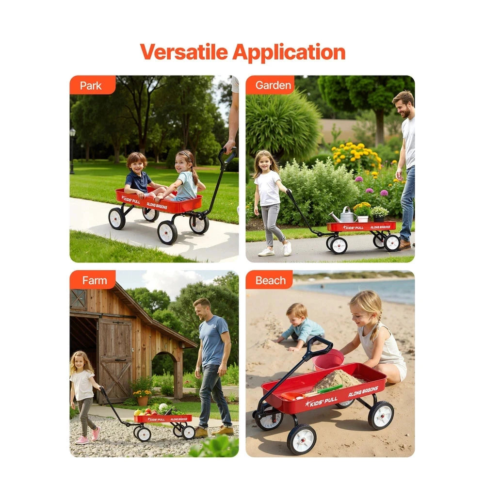 Pull-Along Wagon for Kids – Folding Utility Wagon, 176 lb Capacity (Red)