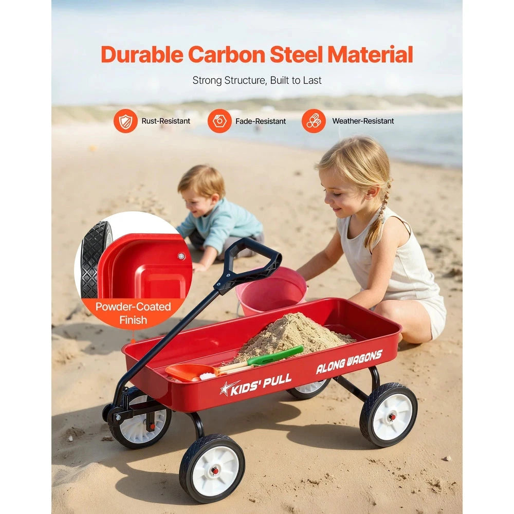 Pull-Along Wagon for Kids – Folding Utility Wagon, 176 lb Capacity (Red)