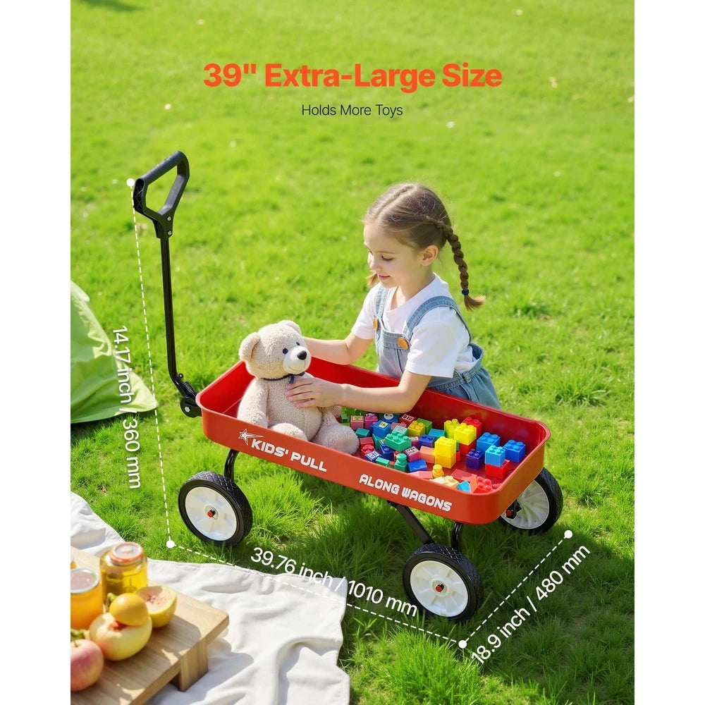 Pull-Along Wagon for Kids – Folding Utility Wagon, 176 lb Capacity (Red)