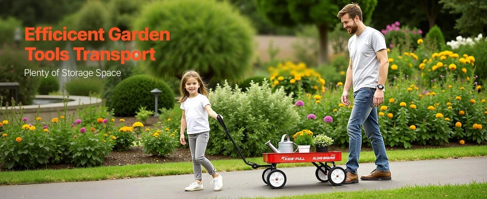 Pull-Along Wagon for Kids – Folding Utility Wagon, 176 lb Capacity (Red)