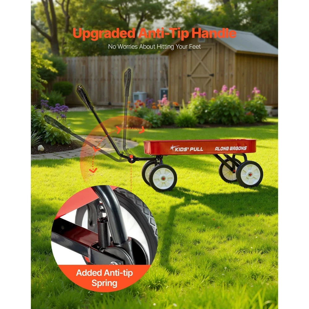 Pull-Along Wagon for Kids – Folding Utility Wagon, 176 lb Capacity (Red)